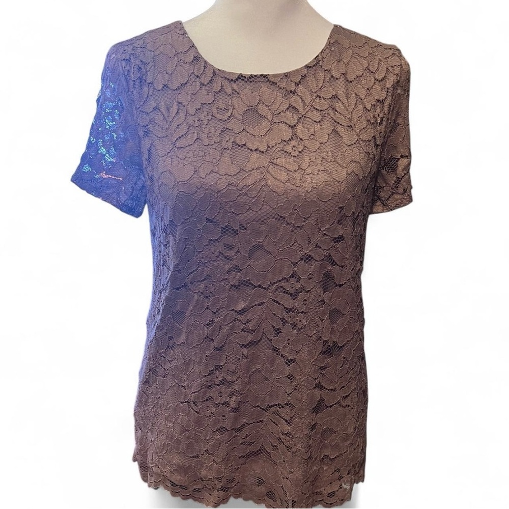 Banana Republic rusty rose/brown lace short sleeve top with tie back detail, XS